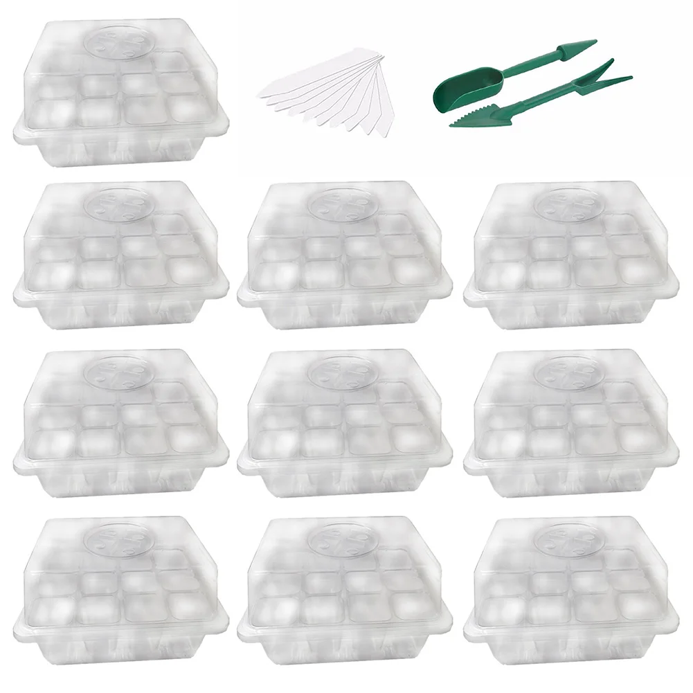 

10pcs Seedling Starter Germination Nursery Box 12 Hole Plant Grows Propagation Tray Family Gardening Yard Accessories