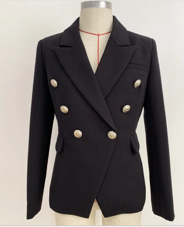 

2021 star women's suit heavy fabric double breasted silver metal lion head button Blazer coat