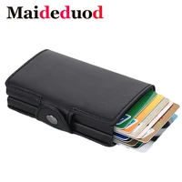 new rfid blocking card holder pu leather mini wallet security information double box aluminum credit card holder metal purse