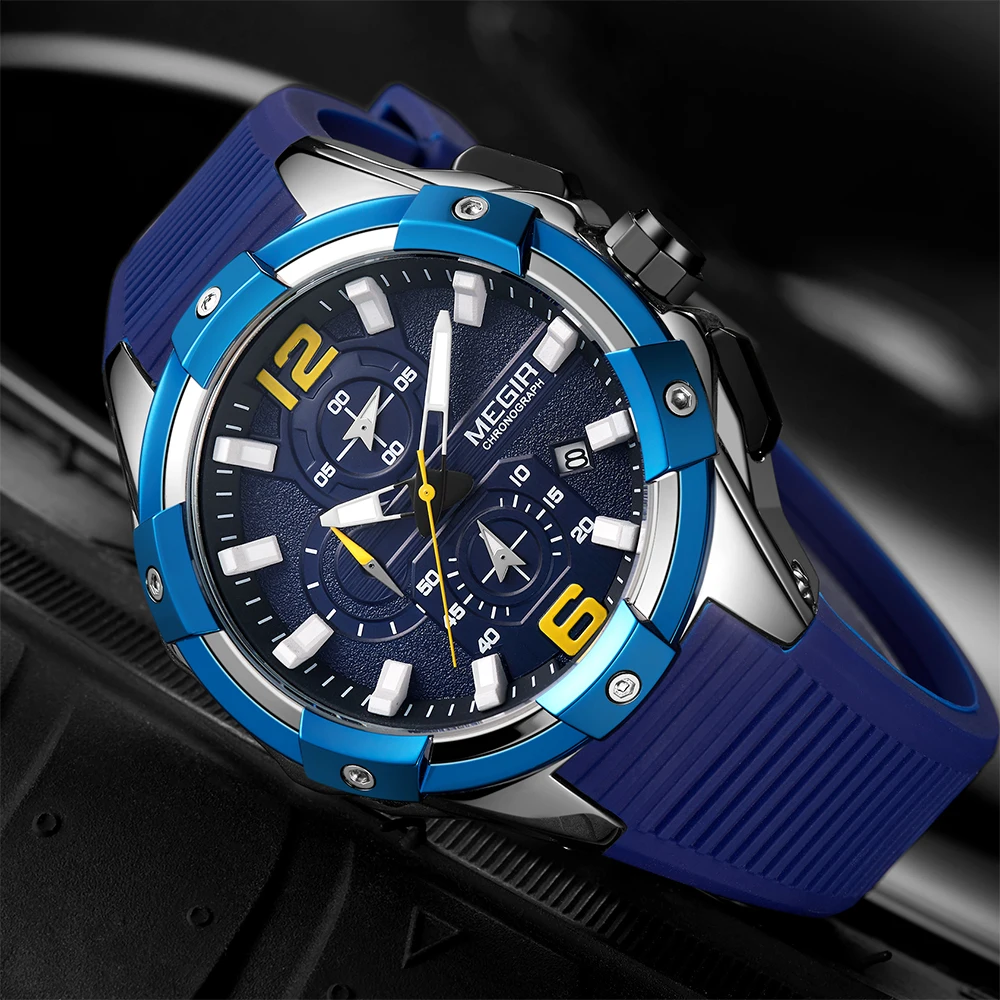 

Montre Homme MEGIR Watch Big Dial Army Military Quartz Men Watches Chronograph Sports Wristwatch Silicone Relogio Masculino