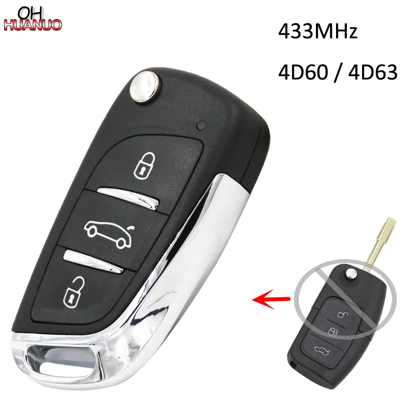 Складной пульт дистанционного управления для Ford Mondeo Focus 3 кнопки 433 МГц 4D60/4D63 чип