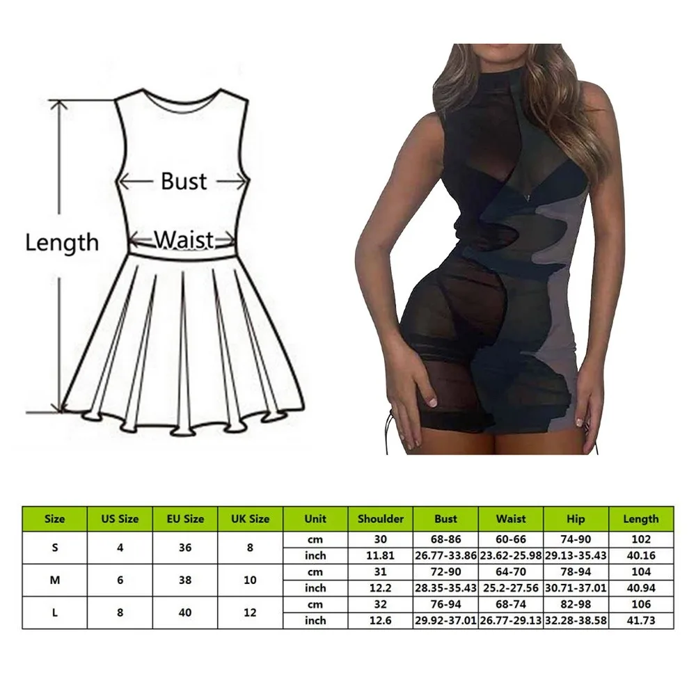 

Midnight Partywear Women Sexy See ThroughContrast Patchwork Mini Dress 2021 Chic Bodycon Sleeveless Undefined Streetwear