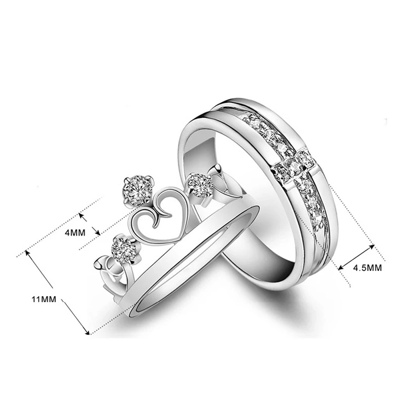 

Fashion Silver Plated Ring Romantic Open Ring Crown with Shiny ZIrconia for Lovers Wedding Engagement Jewelry Resizable J046