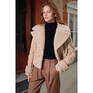 AEL из овечьей шерсти , женская зимняя короткая пальто верхняя одежда смешанное меховое , куртка искусственного меха , элегантная Толстая , теплая