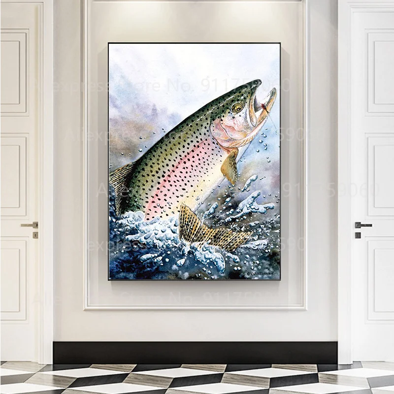 Винтажные рисунки на холсте принты рыб скакалка стену Картина Постер и печать