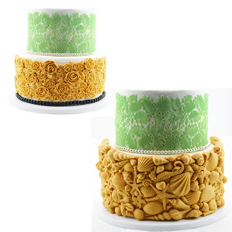 Силиконовая форма для торта с мастикой лепесток розы раковина узор свадьба день