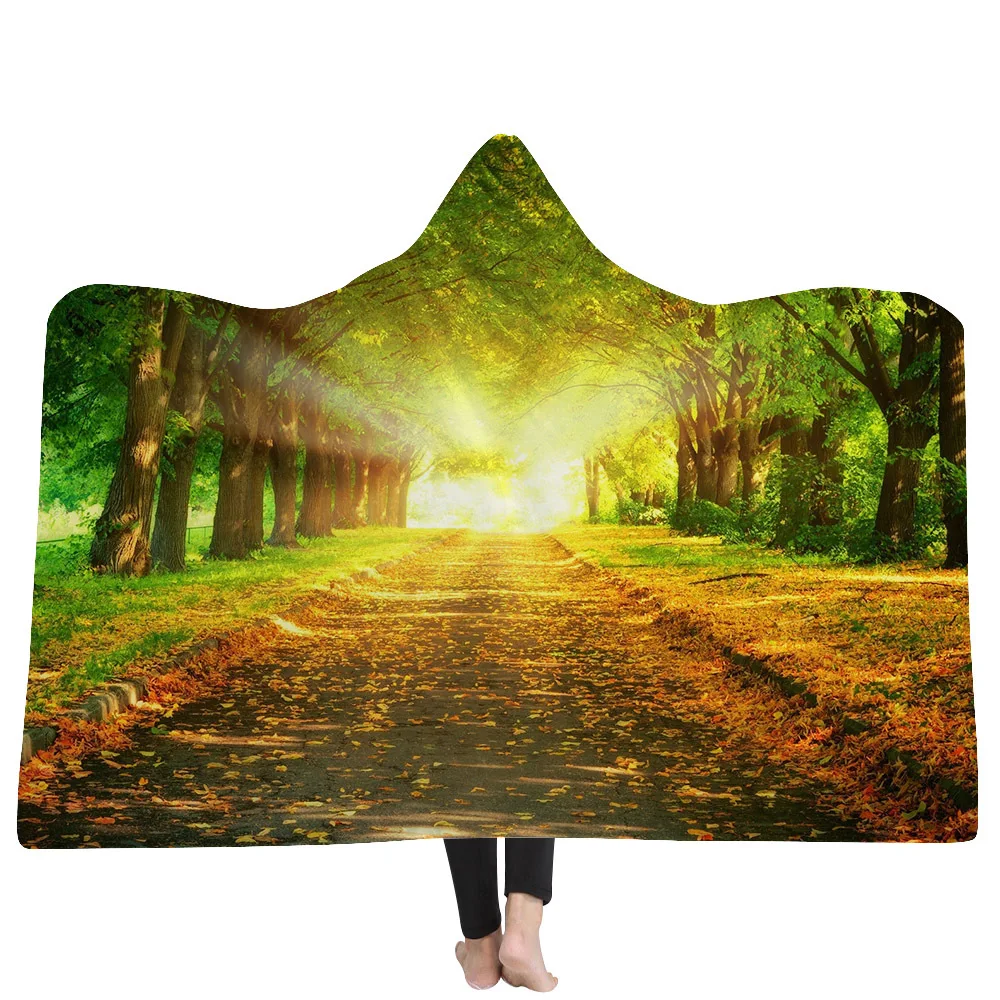 3D Forest Leaves Magic Super Soft Cozy Blanket In Cap Warm for Couch Throw Travel Hooded Dripping | Дом и сад