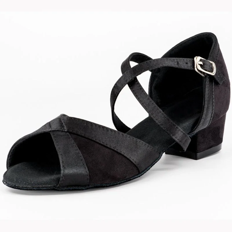 

Black Satin With Nubuck Latin Dance Shoes For Women 3cm Heel Height Size US 4-12 Salsa Zapatos De Baile Professional