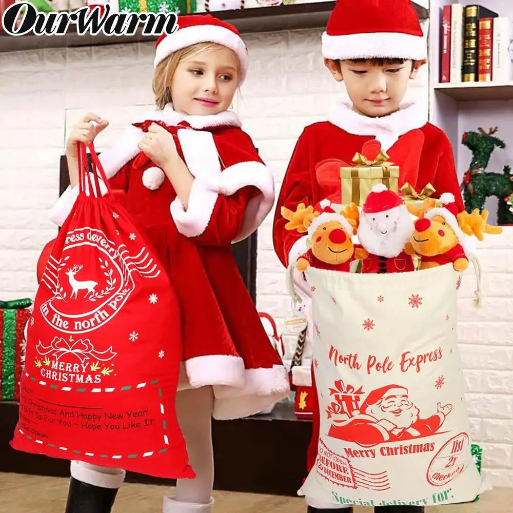 OurWarm 50*70 см персонализированные рождественские Санта мешки новый год холст