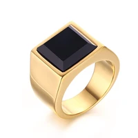 black square stone wedding ring men gold color stainless steel promise engagement ring bijoux anillos r397g