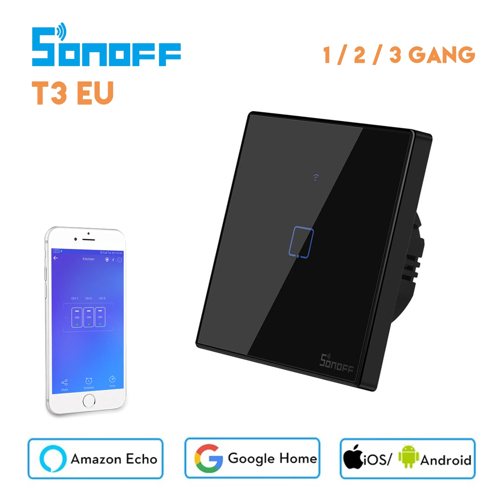 Смарт-переключатель Sonoff T3 с поддержкой Wi-Fi 433 RF | Электроника