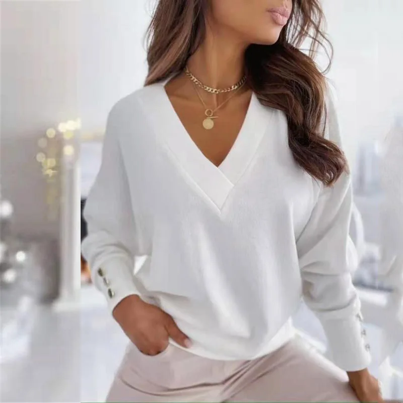 Пуловер женский трикотажный с V-образным вырезом длинным рукавом - купить по