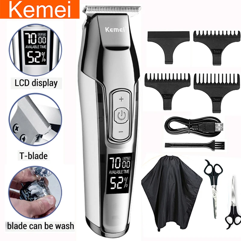 

kemei profession hair clipper beard trimmer for men electric men's shaver LCD 0mm Hair cutting trimmer machine chargeable Razor