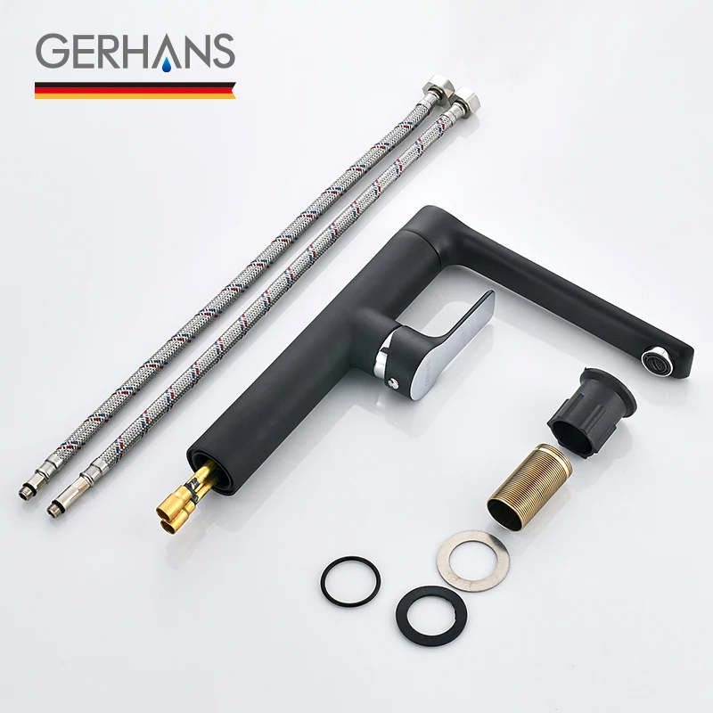 GERHANS Faucet K14015B Смеситель для умывальника/кухни с гайкой Цвет: Чёрный+Хром|Смесители