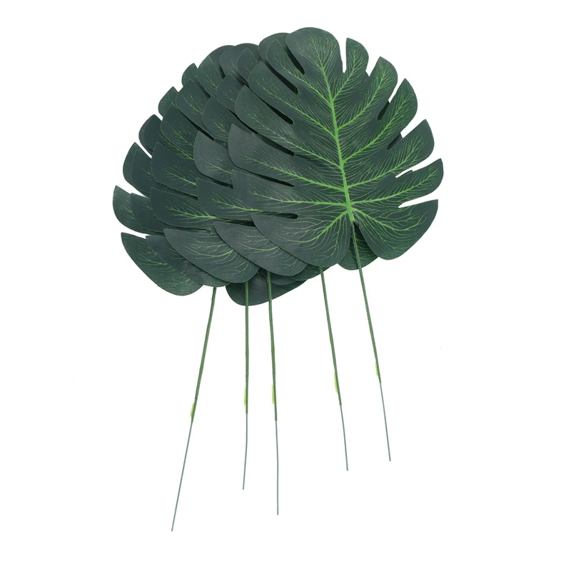 68 Pieces 8 Kinds Tropical Party Decorations Jungle Monstera Leaves Artificial Palm with Faux Stem |