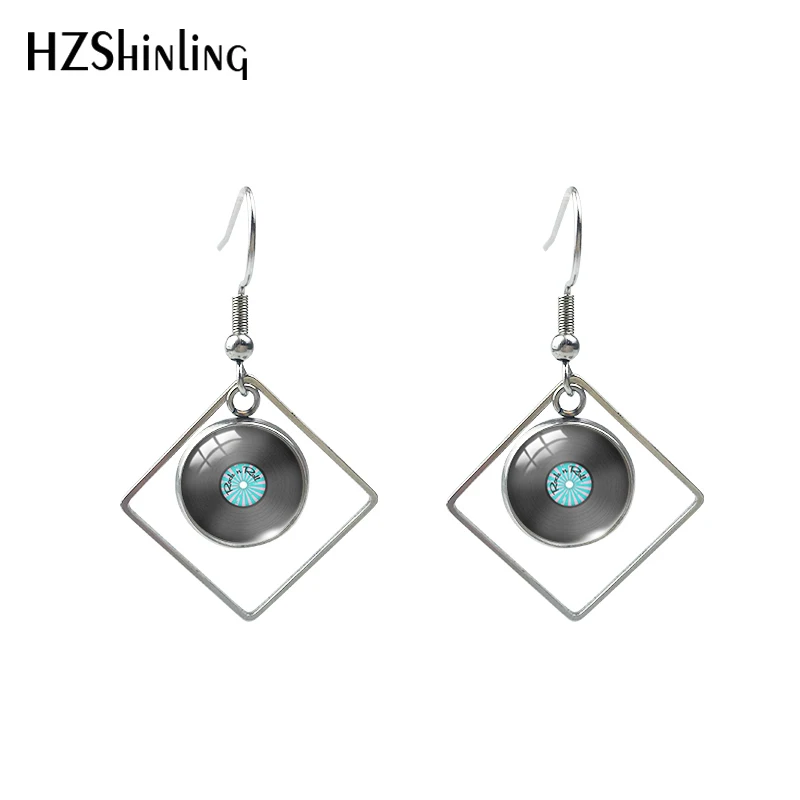 2020 New Retro Vinyl Record Earring Music Records Rhombic Art Printed Glass Jewelry Stainless steel Earrings | Украшения и