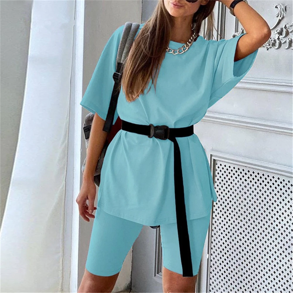 

Fashion White Khaki Sexy Women Summer O Neck Short Sleeve T Shirt Tops And Bodycon Shorts Bottom Suit Two Piece Sets Outfit