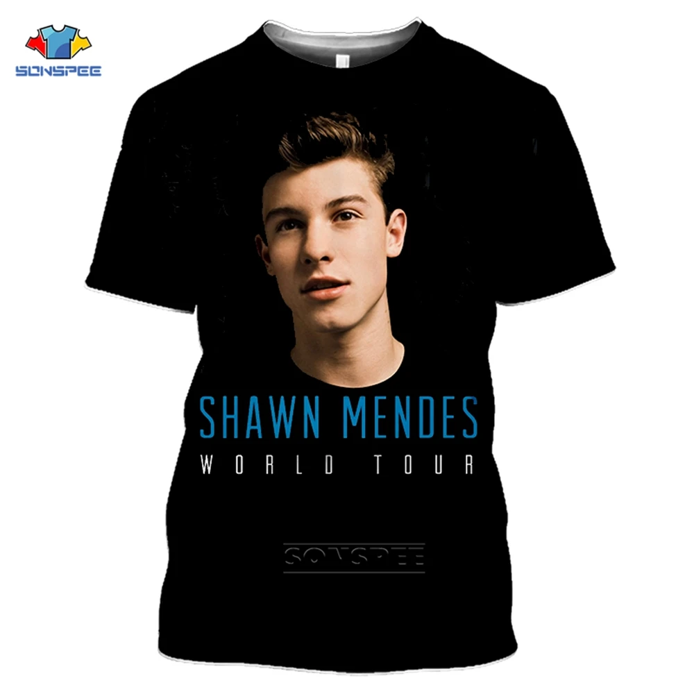 SONSPEE Канада певец Shawn Mendes футболки с коротким рукавом и 3d принтом Летняя