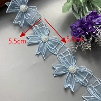 1 yard blue mesh bowknot rhinestones embroidered lace trim ribbon patches applique fabric diy wedding dress sewing supplies