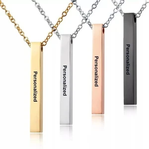 Персонализированное ожерелье с вертикальной полосой, ожерелье с четырьмя сторонними именами на заказ, подвеска с посланием для женщин