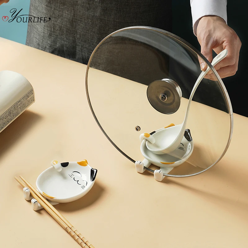 OYOURLIFE симпатичный мультяшный керамический держатель крышки кастрюли кухонная