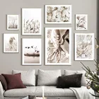 Картина на холсте с песком, перламутровым пером, тростник, цветок, скандинавские постеры и принты, настенные картинки для декора гостиной