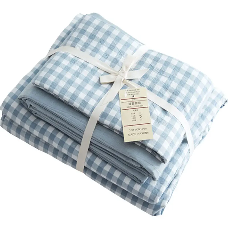 

Japanese Style Washed Cotton Yarn-Dyed Sheet Set Simplicity Skin-Friendly Quvet Cover Pillowcases Flat Fitted Bedsheet