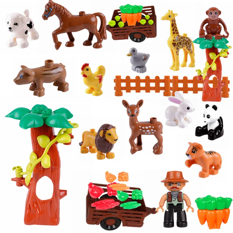 DIY Duplo Животные Жираф лошадь обезьяна динозавр большое дерево забор прицеп