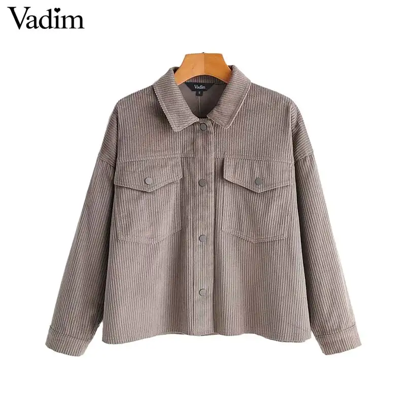 Vadim Женские однотонные вельветовые свободные пальто с карманами однобортные