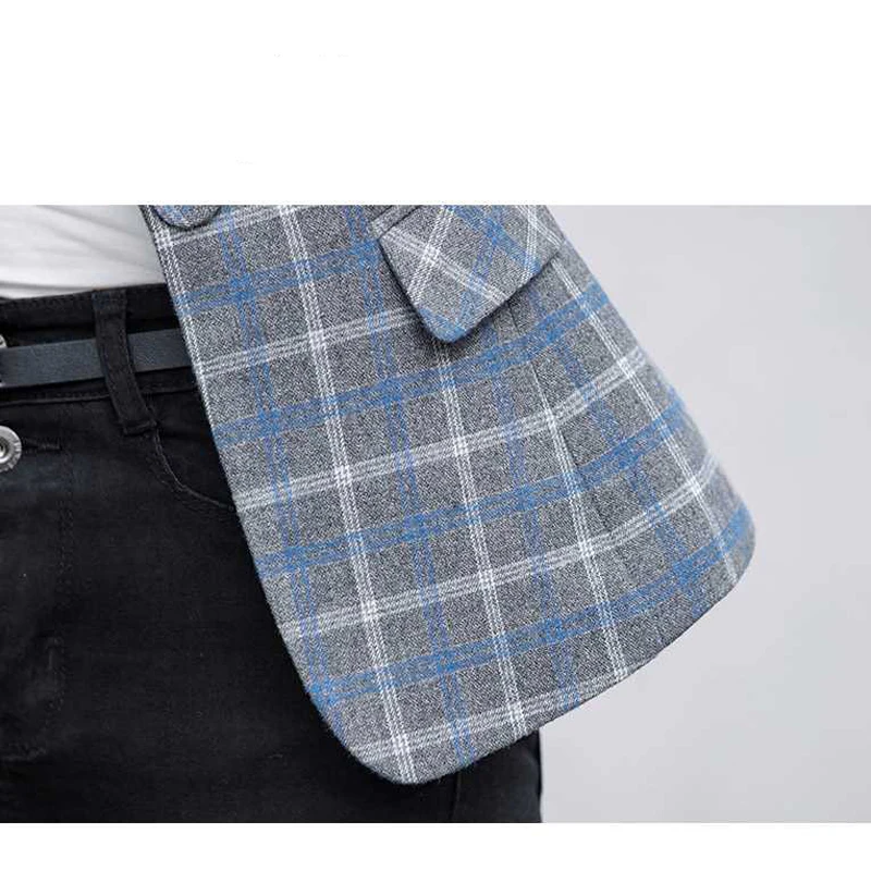 Женский клетчатый Блейзер базовое пальто размера плюс верхняя одежда синего