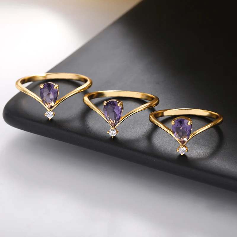 Love Birthstone Ring Women's Female Purple Green Pink Blue Crystal Fire Opal Multicolor Stone Rainbow Zircon Thin Wedding Rings |