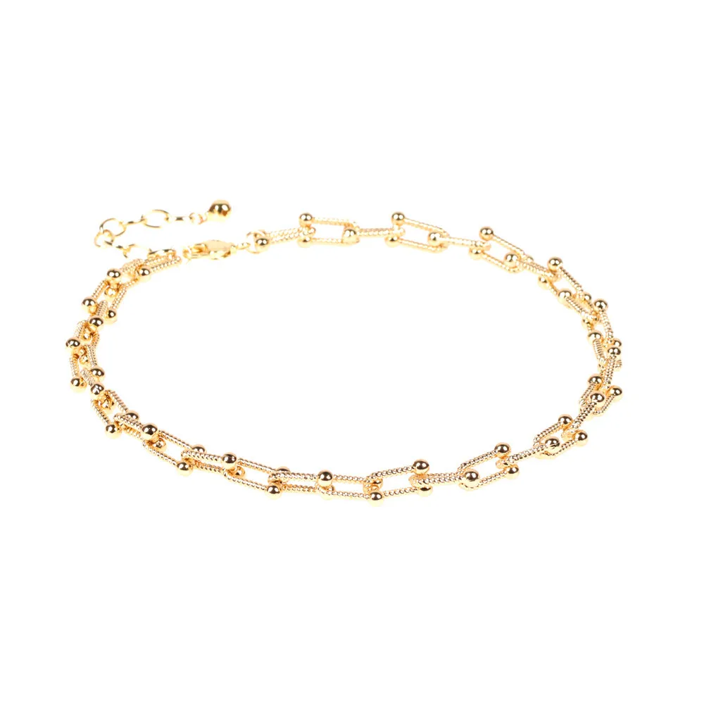 Модное позолоченное металлическое U-образное ожерелье с узором из конопли