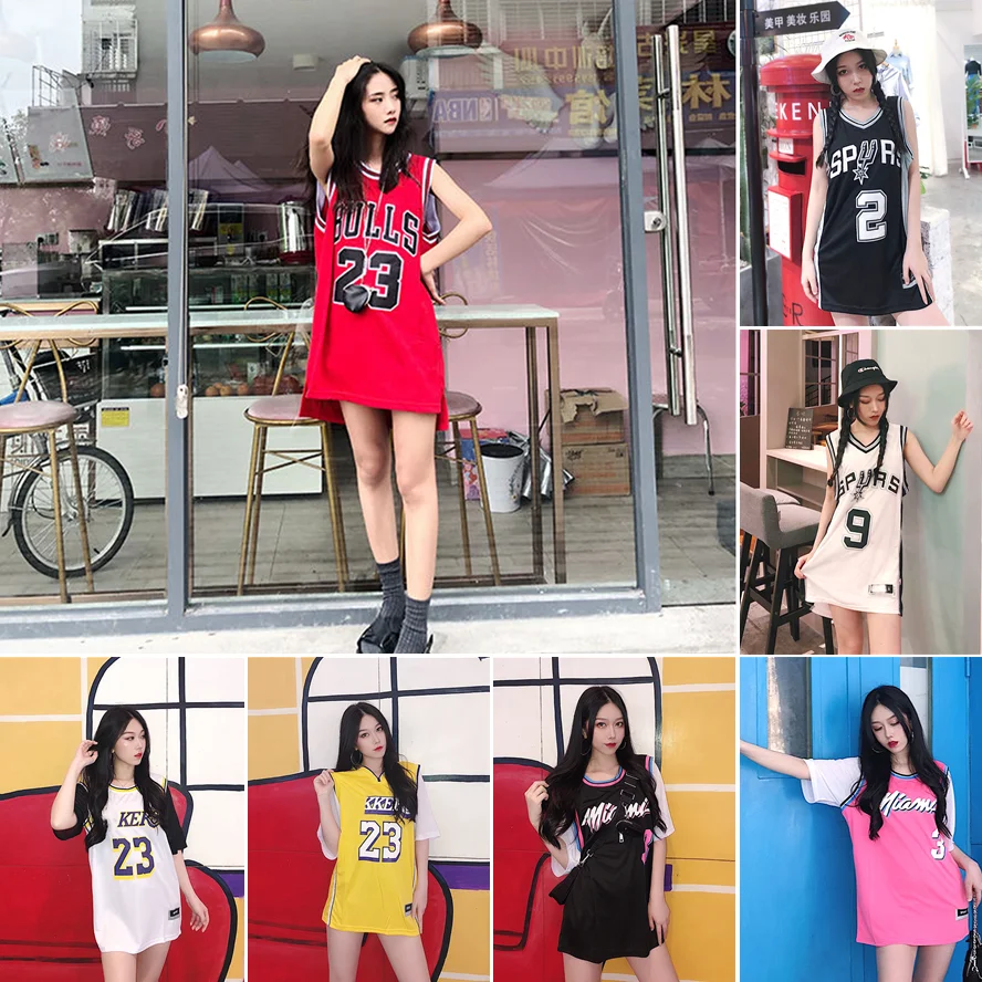 

New Summer Sleeveless T-shirt Basketball Causal Print Letter Loose Sports Ball Suit Female Long T-shirt Women Loose Top