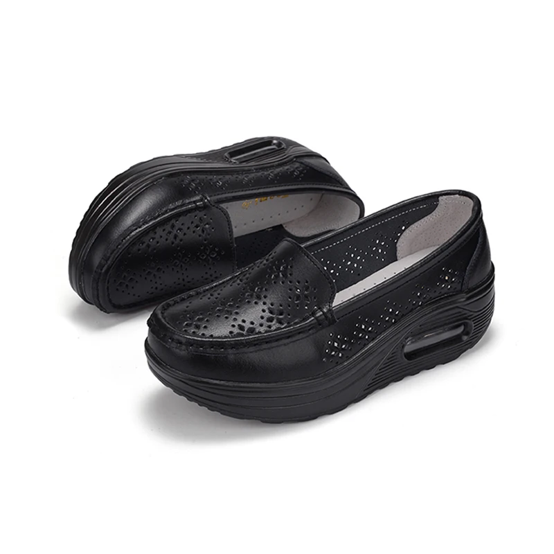 

Ladies Leather Ripped Shoes Air Cushion Breathable Single Shoes 2021 Single Shoes Casual Non-slip Thick-soled Loafers Women