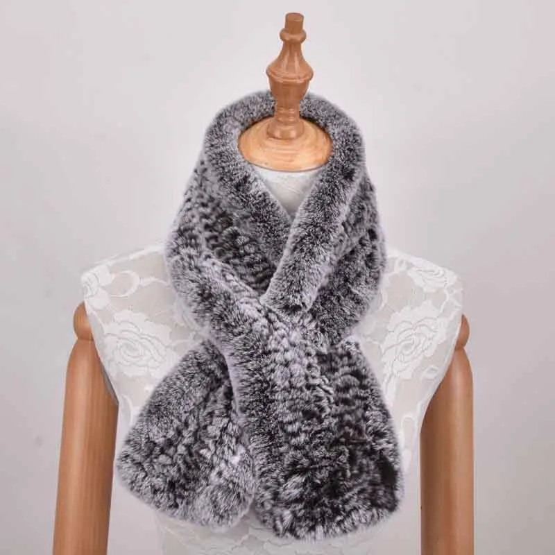Женский зимний Настоящий мех кролика шарф Зимний Теплый вязаный натуральный