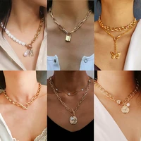 lock necklace for women twist gold silver color chain necklaces party jewelry cuban multilayered chunky thick choker necklaces