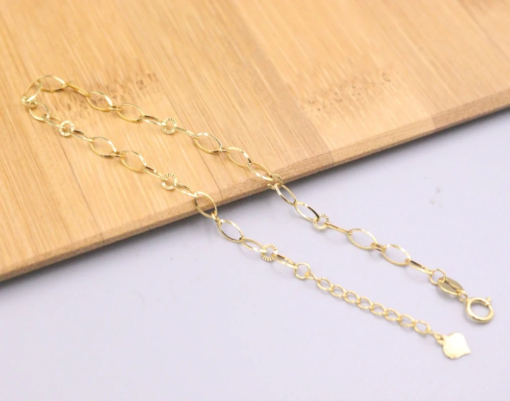 

Pure 18K Yellow Gold Bracelet Hollow Circle Oval Link Chain Adjustable Bracelet Woman Lucky Gift 1.5g