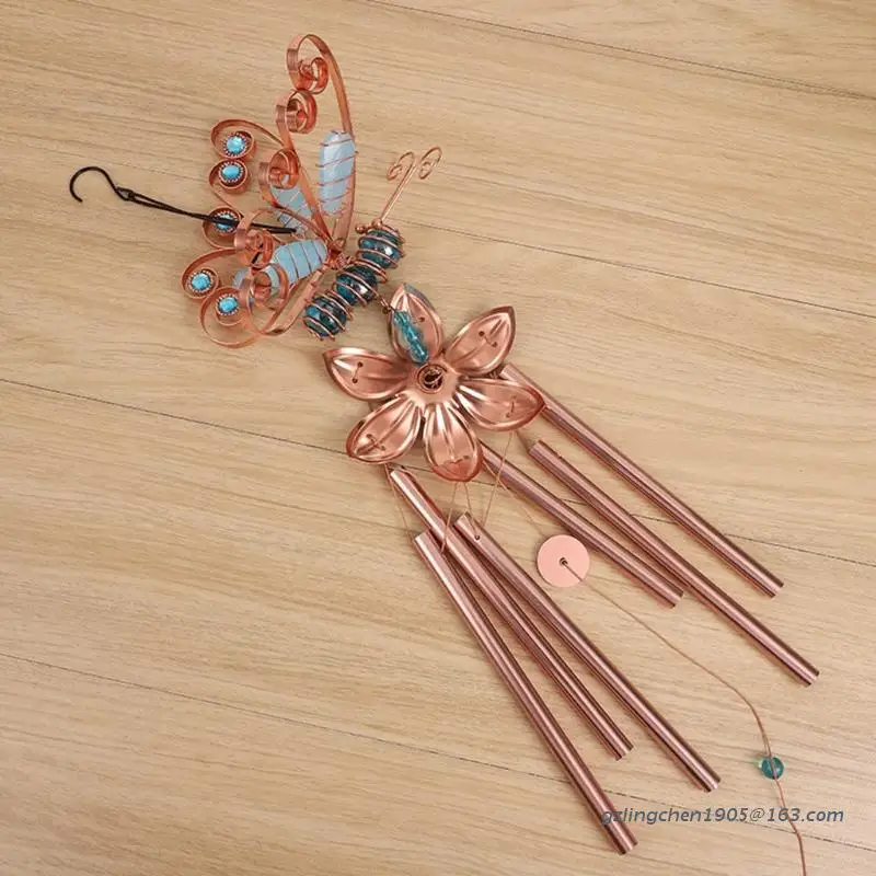 

Металлические ветряные колокольчики P8DE для помещений и улицы, 33 дюйма, окрашенные бабочками, памятные колокольчики с 6 трубками для домашне...