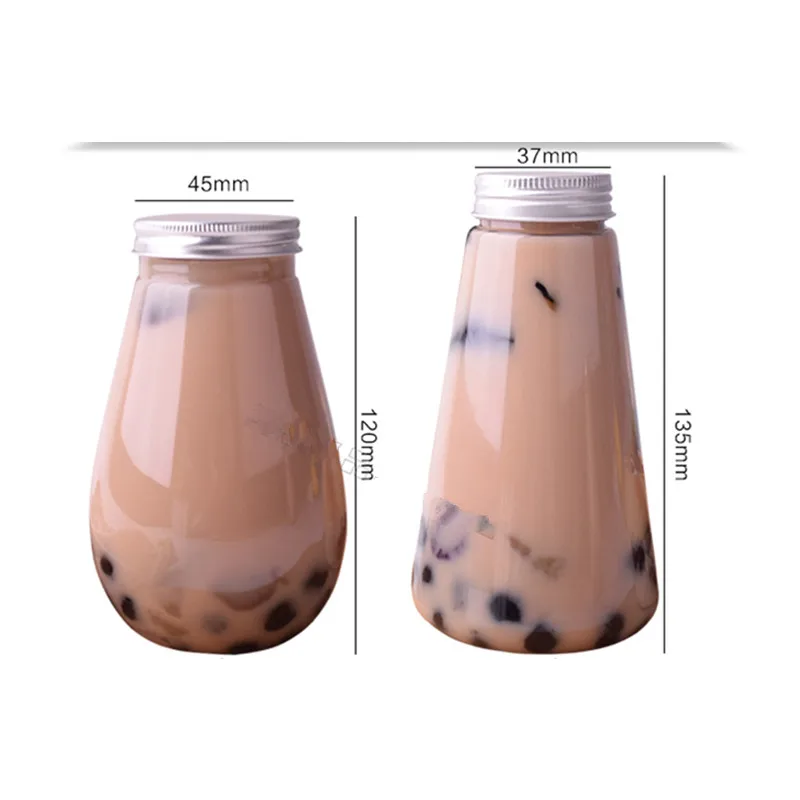 

10pcs 350ml plastic pet milk tea fruit tea packaging bottle creative cute transparent cold drink coffee juice cup with covers