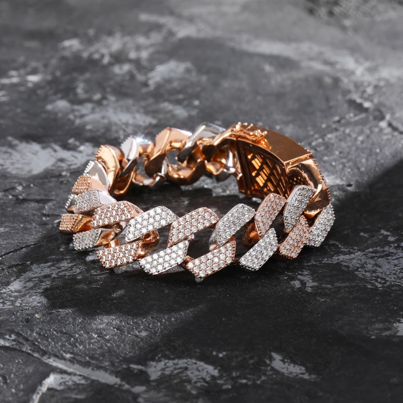 20 мм Iced Out мужские циркониевые снаряженные кубинские звенья браслет хип-хоп ювелирные изделия золото серебро толстый Тяжелый медный материал браслет-цепочка с фианитами