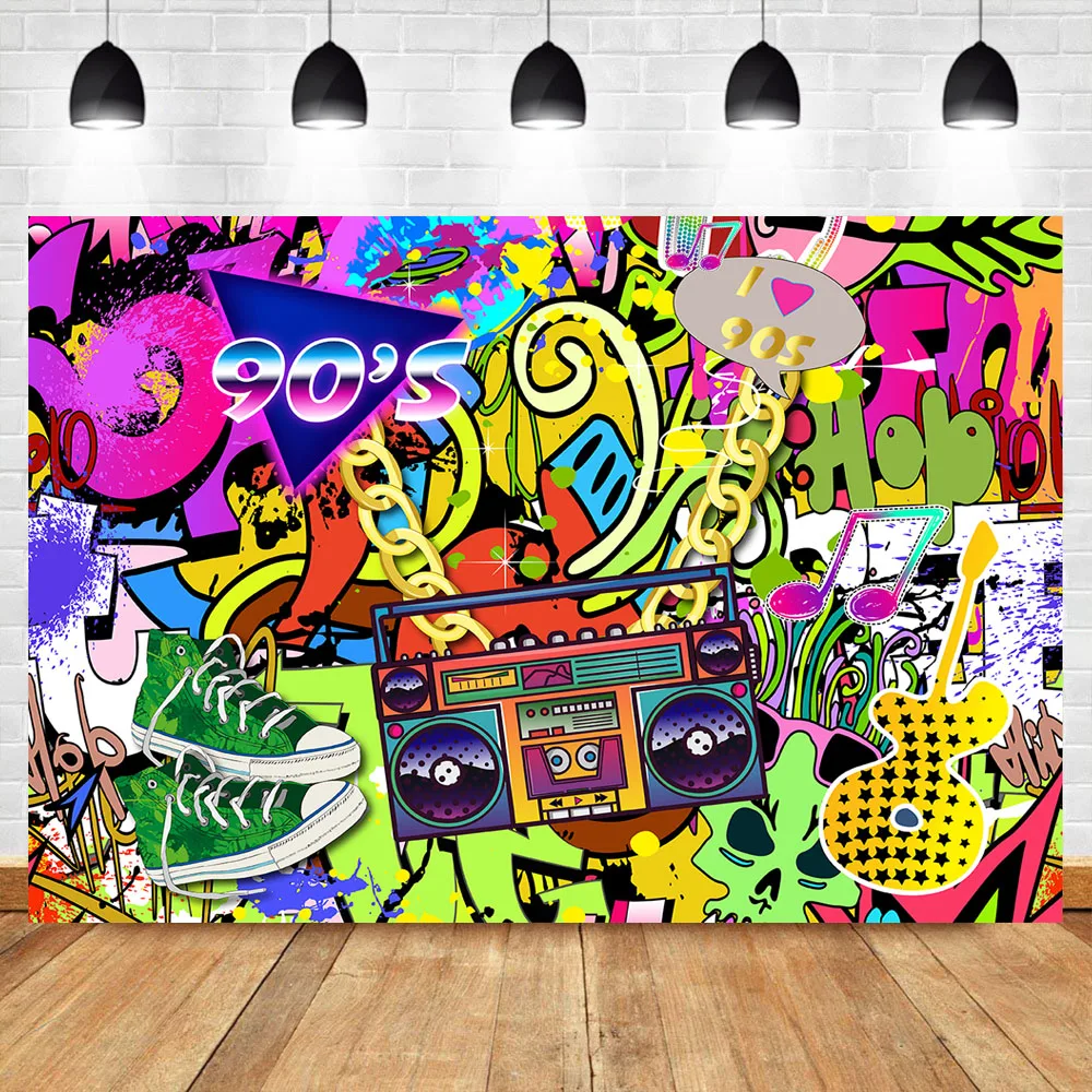 

Hip Hop Backdrop I Love 90s Graffiti Wall Photography Background Adult Birthday Back to 90s Party Retro Style Radio Backdrops