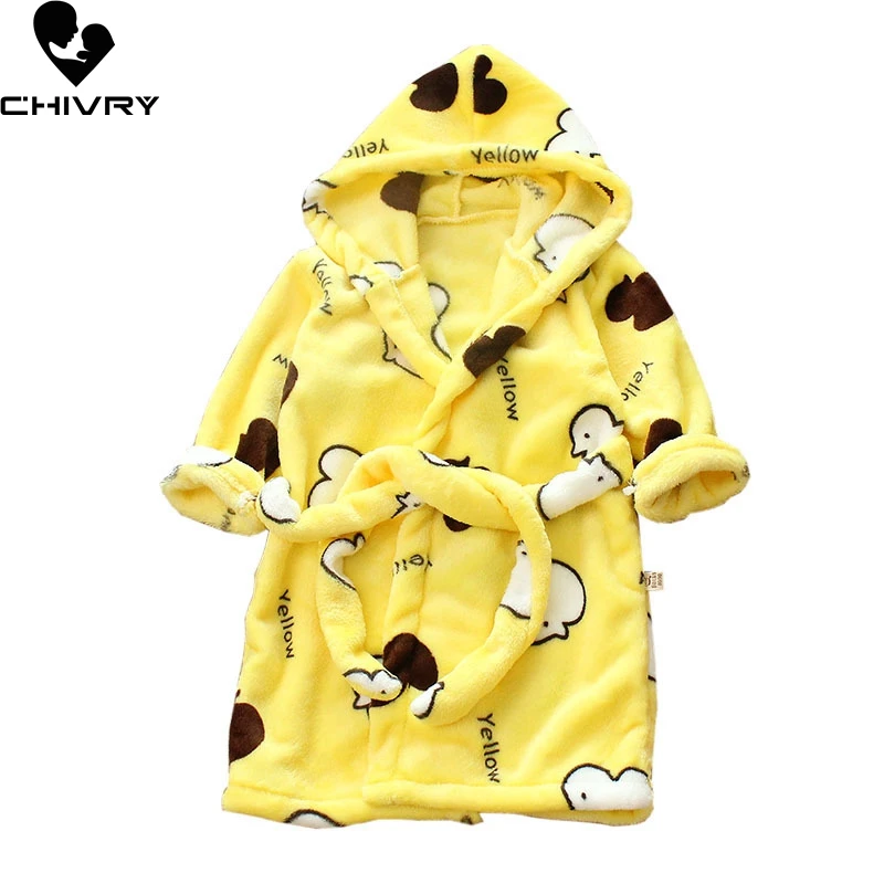 

New 2020 Autumn Winter Children Hooded Bathrobe Kids Bath Robe Boys Girls Warm Flannel Pajamas Kids Cartoon Print Towel Robe