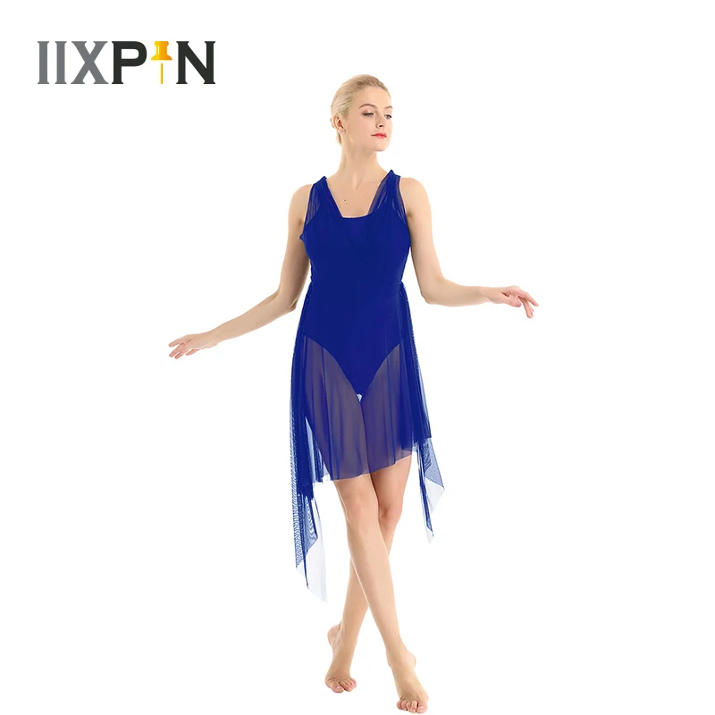 Женское Ассиметричное платье для катания на коньках свёртная безрукавка спереди