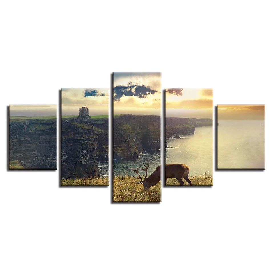 

Frame HD Printed Modern Canvas Living Room Pictures Painting 5 Panel Animal Deer Wall Art Modular Poster Home Decoration