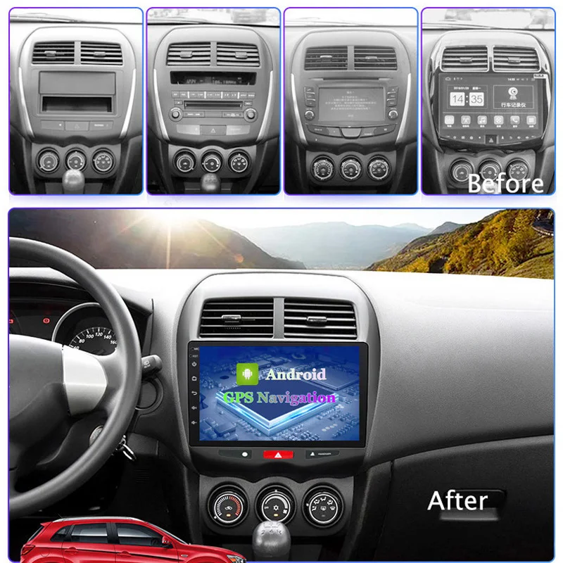 Автомобильный мультимедийный MP5-плеер GPS Buletooth Stereo Mirror Link Android10 Quad Core ROM 32GB для Mitsubishi 2013 2014 2015 ASX.