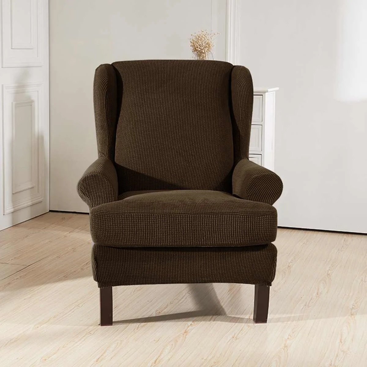 Dark Coffee Наклонные ручки King Back эластичные чехлы на кресла кресло Wingback кресло крыло задняя крышка стула стрейч протектор SlipCover протектор - Цвет: Dark Coffee