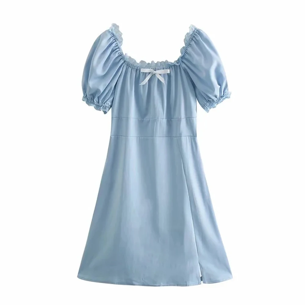

2021 Summer women holiday Cute Dress side collar Short Sleeve Ladies kawaii Mini Dresses beach Slim A-Line chiffon Vestidos trf