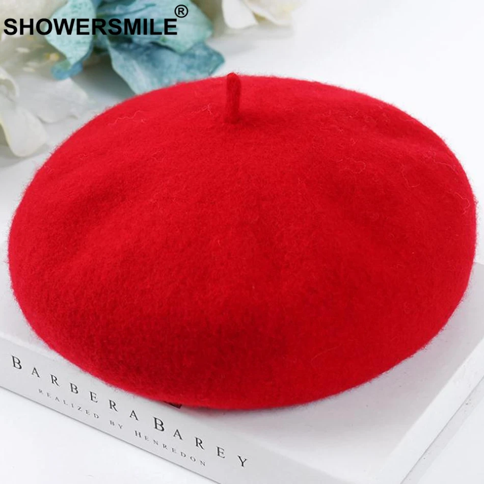 SHOWERSMILE женские теплые береты желтые шерстяные французские головные уборы
