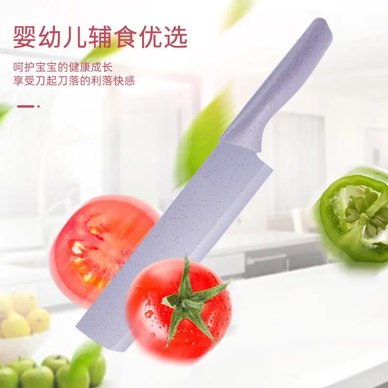 Juego de cuchillos de paja de trigo, utensilio de cocina dom&eacute;stico de material inoxidable ecol&oacute;gico, para cortar pan y fruta-3