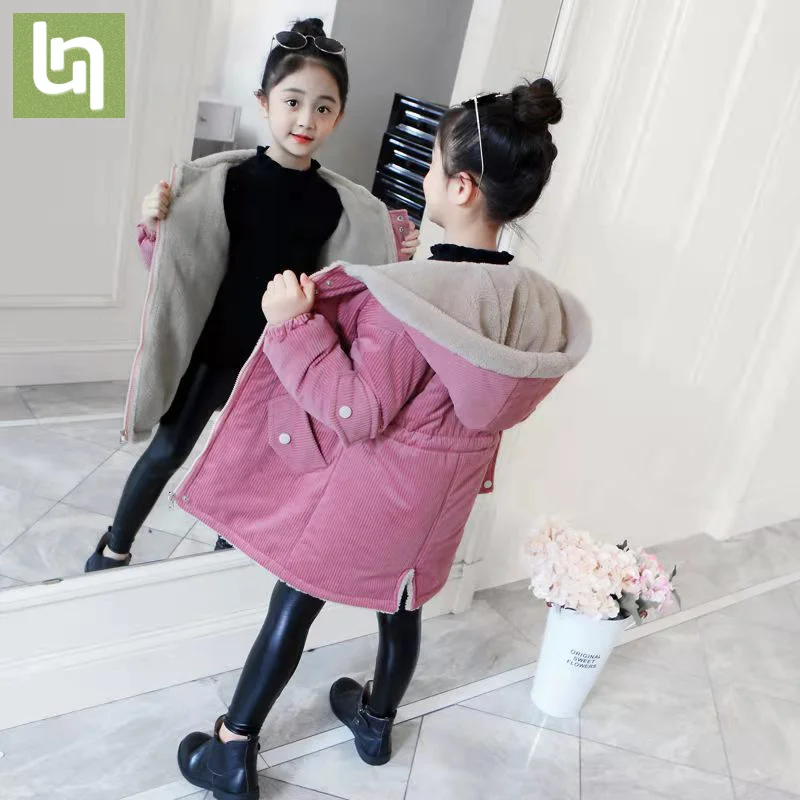 

Children's jacket for girls winter long coat Overcoat fur collar warm down jacket cotton kids clothes girl hooded jacket 4-12yr